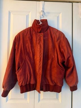Vintage Rust Red Leather Bomber Jacket